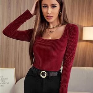 🌷5 for $25 SHEIN Rib Knit Solid Velvet Tee